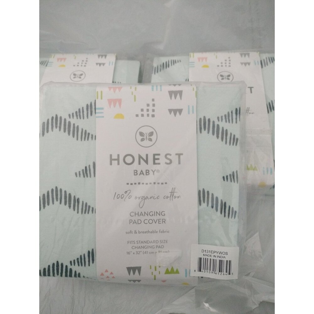 Honest Baby, Pyramids Whispering Blue Changing Pad Covers 16"×32", Set of 3